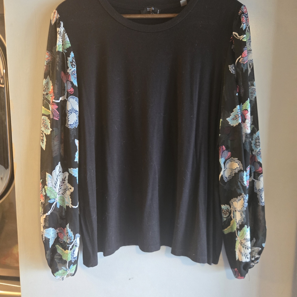 Floral Sleeve Black Top